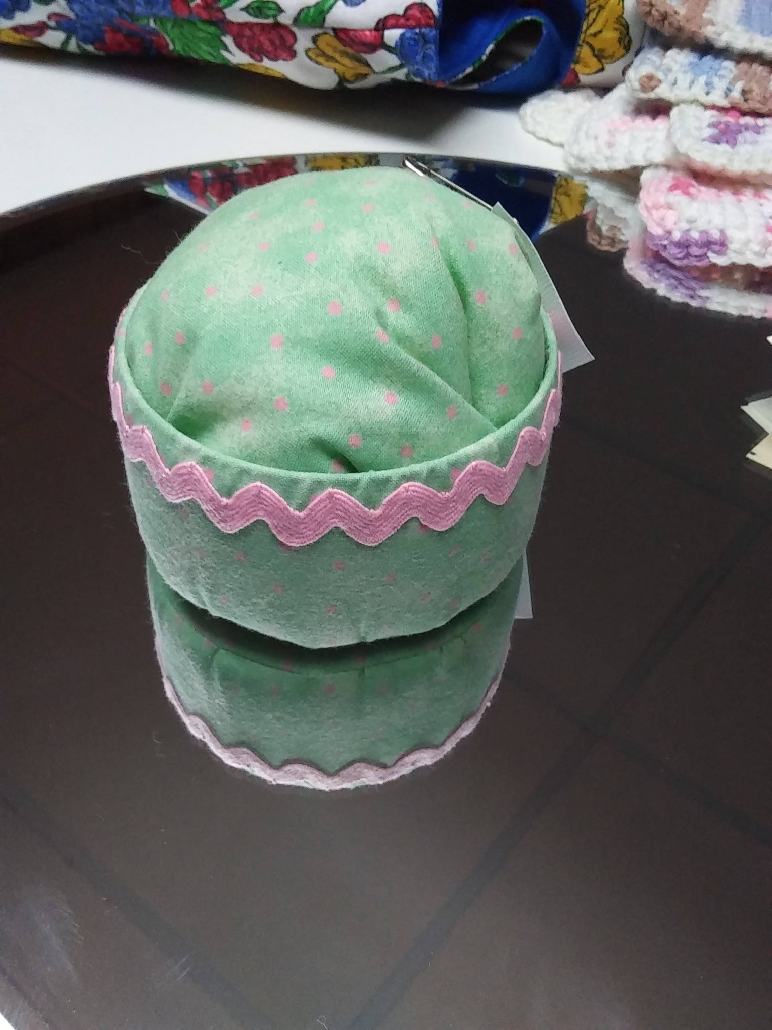 Pink and green polka dot Pin Cushion